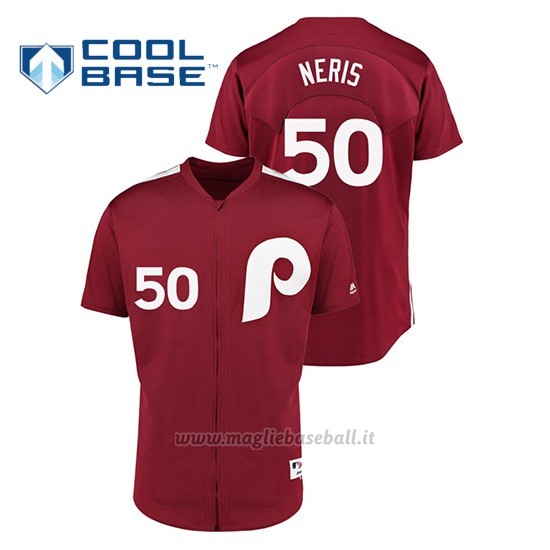Maglia Baseball Hombre Philadelphia Phillies 50 Hector Neris 1979 Saturday Night Special Autentico Rosso